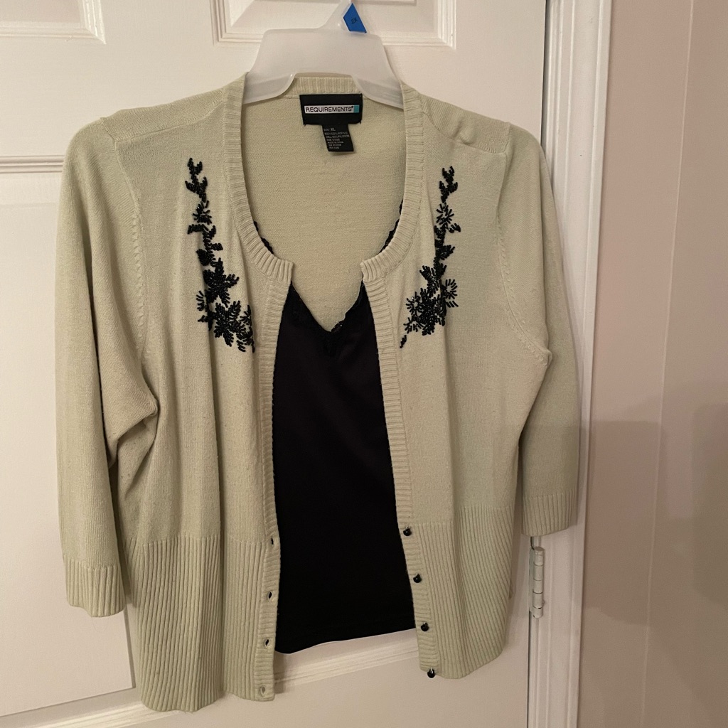 Requirements Cream And Black Embroidered Cardigan Sweater
